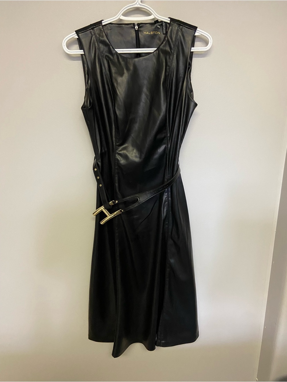 Halston Heritage Faux Leather Midi Dress | 6 | Black - Picture 2 of 3